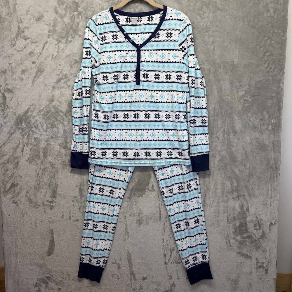 BE YOURSELF Womens 2 Pc Blue Fair Isle Long Sleeve‎ Pajamas PJ's Size Medium EUC